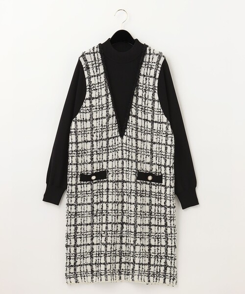 セール】ツイードレイヤードニットワンピース（ワンピース）｜Diagram