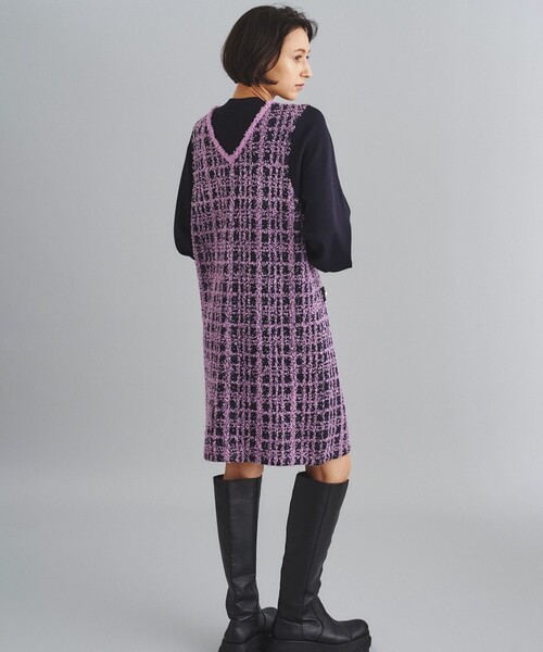 美品【ダイアグラム グレースコンチネンタル】ツイードレイヤードニットワンピース セール】ツイードレイヤードニットワンピース（ワンピース）｜Diagram