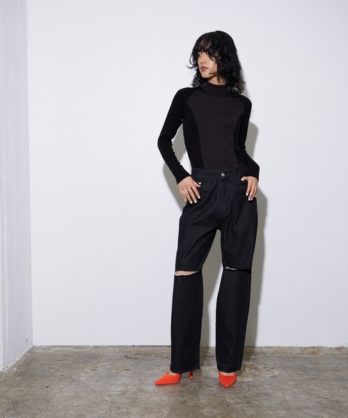 4youstory(フォーユーストーリー)の「【4youstory】デニムダメージルーズストレートパンツ(デニムパンツ・レディース・インディゴブルー/ブルー/ブラック・FREE)」の6枚目の写真