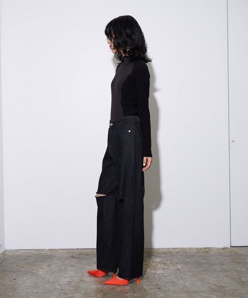 4youstory(フォーユーストーリー)の「【4youstory】デニムダメージルーズストレートパンツ(デニムパンツ・レディース・インディゴブルー/ブルー/ブラック・FREE)」の8枚目の写真