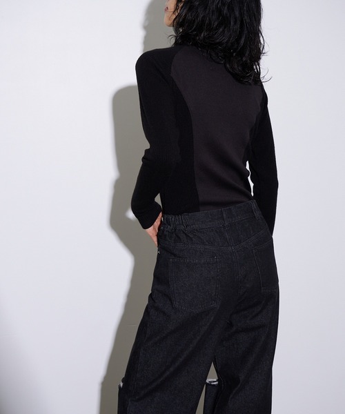 4youstory(フォーユーストーリー)の「【4youstory】デニムダメージルーズストレートパンツ(デニムパンツ・レディース・インディゴブルー/ブルー/ブラック・FREE)」の5枚目の写真