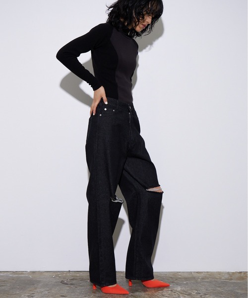 4youstory(フォーユーストーリー)の「【4youstory】デニムダメージルーズストレートパンツ(デニムパンツ・レディース・インディゴブルー/ブルー/ブラック・FREE)」の7枚目の写真