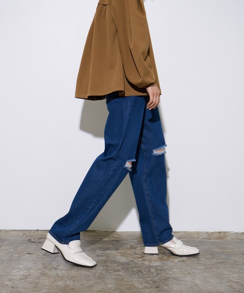 4youstory(フォーユーストーリー)の「【4youstory】デニムダメージルーズストレートパンツ(デニムパンツ・レディース・インディゴブルー/ブルー/ブラック・FREE)」の18枚目の写真
