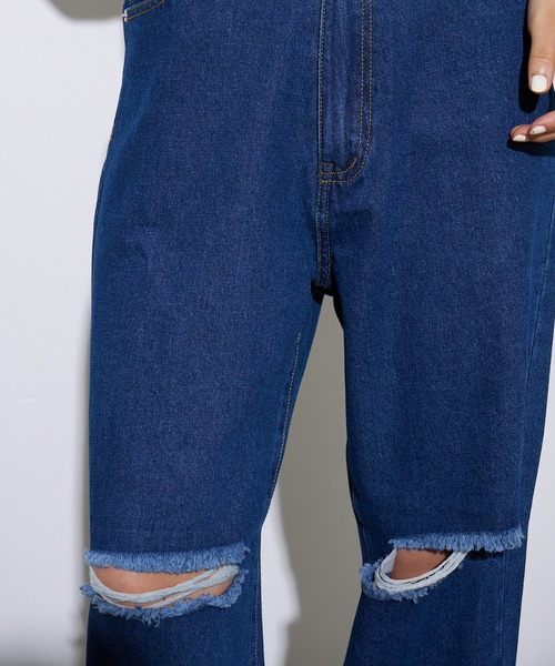 4youstory(フォーユーストーリー)の「【4youstory】デニムダメージルーズストレートパンツ(デニムパンツ・レディース・インディゴブルー/ブルー/ブラック・FREE)」の19枚目の写真