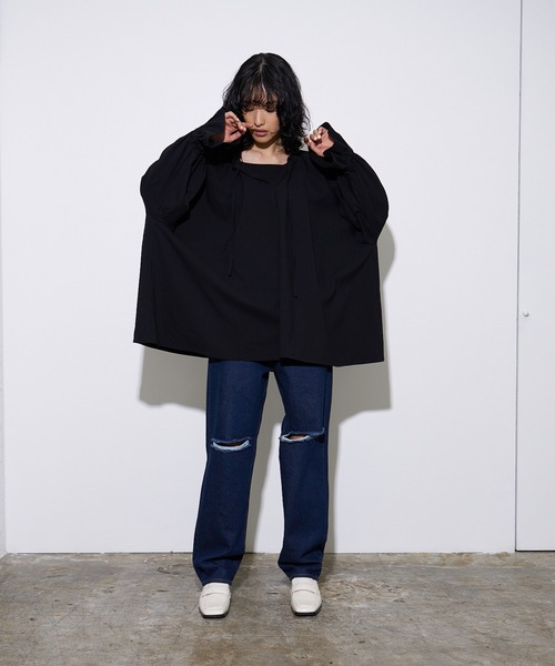 4youstory(フォーユーストーリー)の「【4youstory】デニムダメージルーズストレートパンツ(デニムパンツ・レディース・インディゴブルー/ブルー/ブラック・FREE)」の11枚目の写真