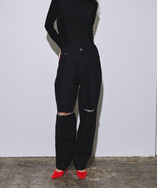 4youstory(フォーユーストーリー)の「【4youstory】デニムダメージルーズストレートパンツ(デニムパンツ・レディース・インディゴブルー/ブルー/ブラック・FREE)」の21枚目の写真