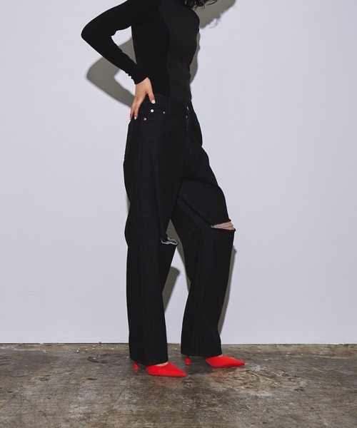 4youstory(フォーユーストーリー)の「【4youstory】デニムダメージルーズストレートパンツ(デニムパンツ・レディース・インディゴブルー/ブルー/ブラック・FREE)」の22枚目の写真