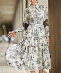 tocco closet | フリル＆リボン付きウエストシャーリング星座トワルドジュイ柄レース切替ワンピース(ワンピース)