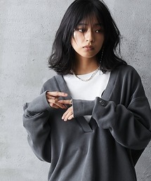 GEVS. | 大きいサイズ 綿１００％ピグメント加工深Ｖネックスウェットチュニック GEVS.(スウェット)