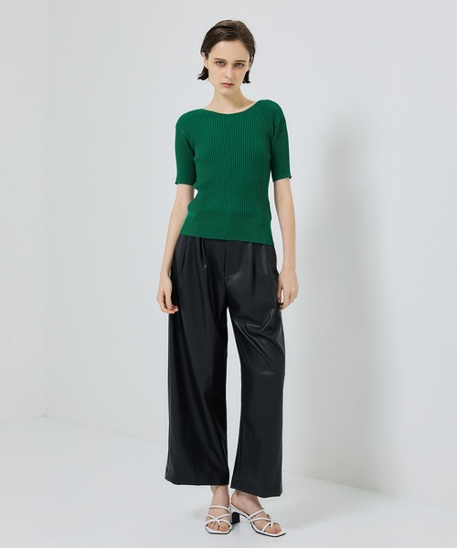 city（シティ）の「【CITY】ソフトレザーライクワイドパンツ[洗える]（その他パンツ・レディース・ブラック/アイボリー・1/2）」の10枚目の写真