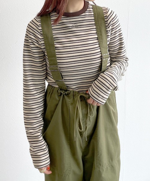 w closet(ダブルクローゼット)の「刺繍起毛ボーダーショート丈ロンT(Tシャツ/カットソー・レディース・オフホワイト/ミント/ネイビー・FREE)」の2枚目の写真