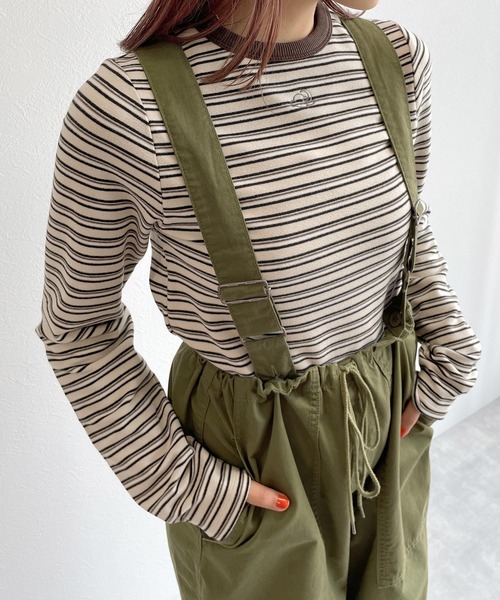 w closet(ダブルクローゼット)の「刺繍起毛ボーダーショート丈ロンT(Tシャツ/カットソー・レディース・オフホワイト/ミント/ネイビー・FREE)」の7枚目の写真