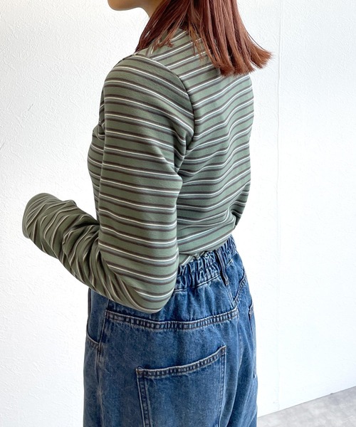 w closet(ダブルクローゼット)の「刺繍起毛ボーダーショート丈ロンT(Tシャツ/カットソー・レディース・オフホワイト/ミント/ネイビー・FREE)」の16枚目の写真