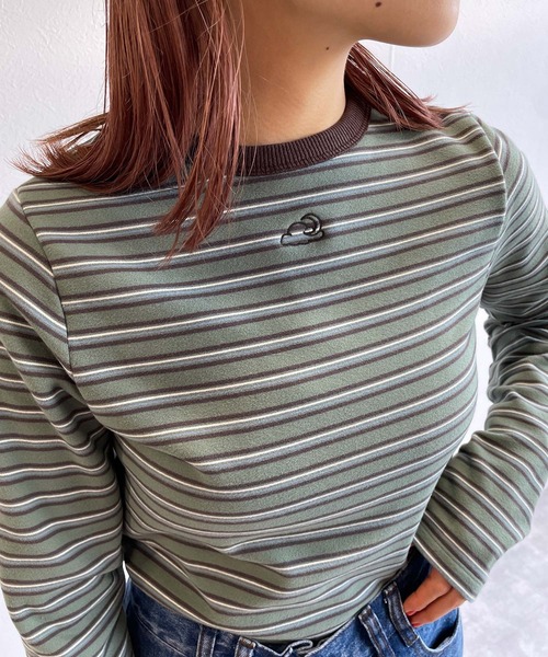 w closet(ダブルクローゼット)の「刺繍起毛ボーダーショート丈ロンT(Tシャツ/カットソー・レディース・オフホワイト/ミント/ネイビー・FREE)」の18枚目の写真