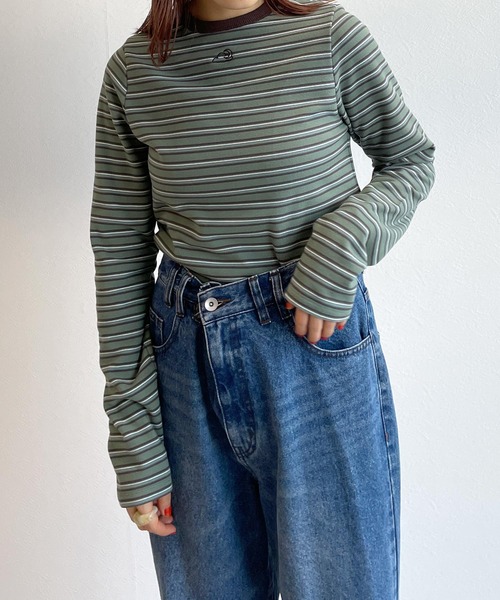 w closet(ダブルクローゼット)の「刺繍起毛ボーダーショート丈ロンT(Tシャツ/カットソー・レディース・オフホワイト/ミント/ネイビー・FREE)」の20枚目の写真