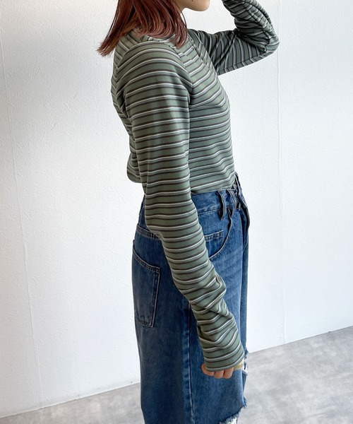 w closet(ダブルクローゼット)の「刺繍起毛ボーダーショート丈ロンT(Tシャツ/カットソー・レディース・オフホワイト/ミント/ネイビー・FREE)」の22枚目の写真