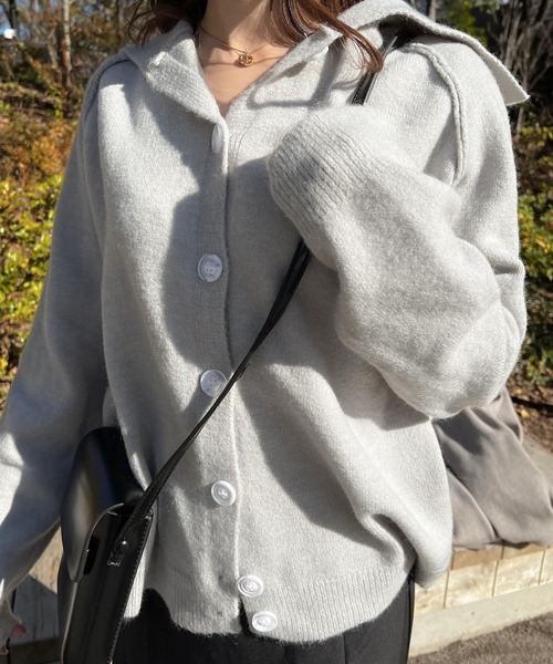 Lamoa（ラモア）の「Lamoa/ルーズ ポロニット（ニット/セーター・レディース・グレー/ネイビー/ブラウン・FREE）」の2枚目の写真