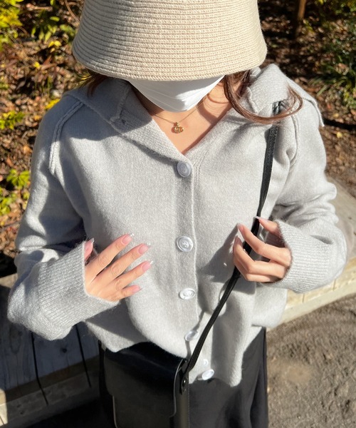 Lamoa（ラモア）の「Lamoa/ルーズ ポロニット（ニット/セーター・レディース・グレー/ネイビー/ブラウン・FREE）」の10枚目の写真