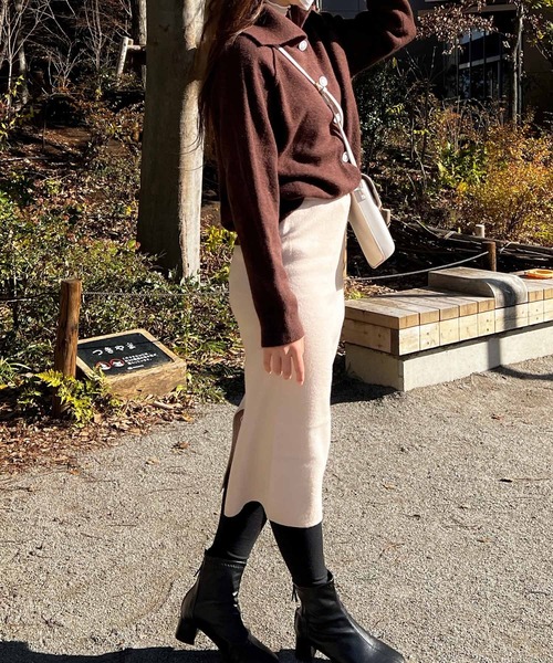 Lamoa（ラモア）の「Lamoa/ルーズ ポロニット（ニット/セーター・レディース・グレー/ネイビー/ブラウン・FREE）」の9枚目の写真