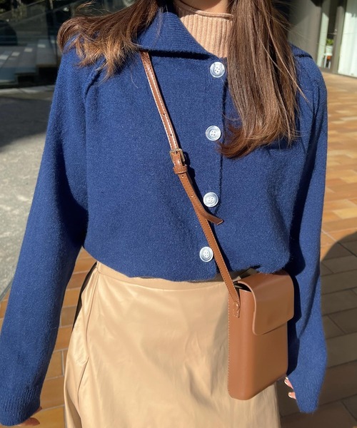 Lamoa（ラモア）の「Lamoa/ルーズ ポロニット（ニット/セーター・レディース・グレー/ネイビー/ブラウン・FREE）」の14枚目の写真