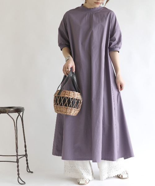 No one knows（ノーワンノーズ）の「リブ付きAライン半袖ワンピース（ワンピース・レディース・ブラック/ライトベージュ/グレイッシュベージュ/パープル/ミント/モカ/グレイッシュブルー/オフホワイト/ブラウン・M-L）」の9枚目の写真