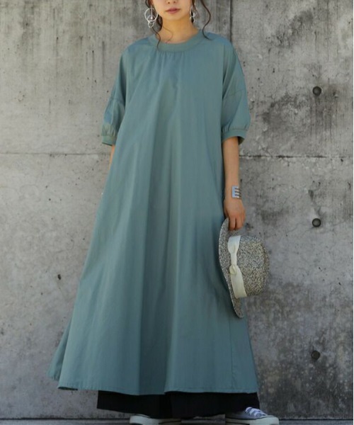 No one knows（ノーワンノーズ）の「リブ付きAライン半袖ワンピース（ワンピース・レディース・ブラック/ライトベージュ/グレイッシュベージュ/パープル/ミント/モカ/グレイッシュブルー/オフホワイト/ブラウン・M-L）」の7枚目の写真