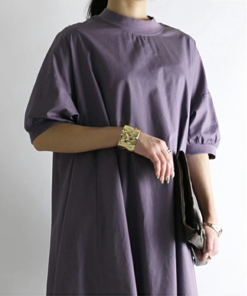 No one knows（ノーワンノーズ）の「リブ付きAライン半袖ワンピース（ワンピース・レディース・ブラック/ライトベージュ/グレイッシュベージュ/パープル/ミント/モカ/グレイッシュブルー/オフホワイト/ブラウン・M-L）」の21枚目の写真