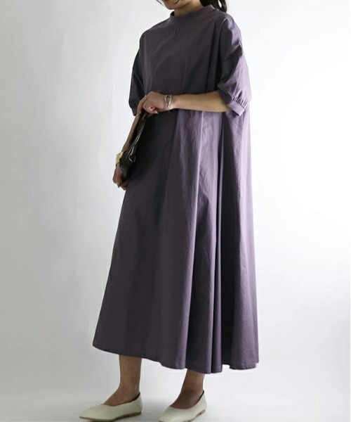 No one knows（ノーワンノーズ）の「リブ付きAライン半袖ワンピース（ワンピース・レディース・ブラック/ライトベージュ/グレイッシュベージュ/パープル/ミント/モカ/グレイッシュブルー/オフホワイト/ブラウン・M-L）」の22枚目の写真