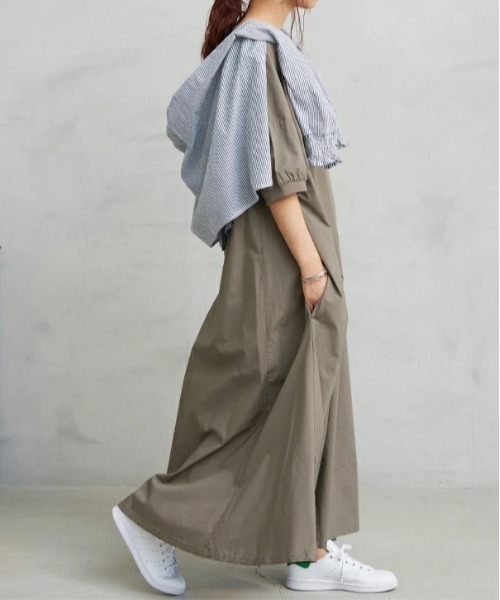 No one knows（ノーワンノーズ）の「リブ付きAライン半袖ワンピース（ワンピース・レディース・ブラック/ライトベージュ/グレイッシュベージュ/パープル/ミント/モカ/グレイッシュブルー/オフホワイト/ブラウン・M-L）」の10枚目の写真