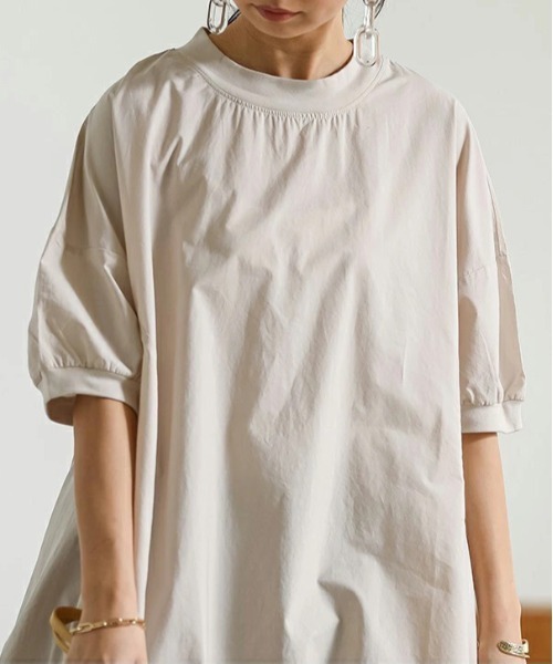 No one knows（ノーワンノーズ）の「リブ付きAライン半袖ワンピース（ワンピース・レディース・ブラック/ライトベージュ/グレイッシュベージュ/パープル/ミント/モカ/グレイッシュブルー/オフホワイト/ブラウン・M-L）」の14枚目の写真