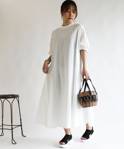 CB CRESTBRIDGE ホワイト 半袖 Aライン ワンピースM セール】リブ付きAライン半袖ワンピース（ワンピース）｜No one knows