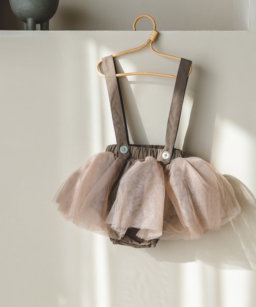 pairmanon（ペアマノン）の「【ベビー】サスペンダー付きチュールスカート風ブルマ（ジャンパースカート・キッズ・ラベンダー/モカ/グレー・70/80）」の3枚目の写真