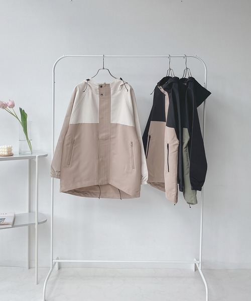 AS KNOW AS plus(アズノゥアズプラス)の「○フード付 キリカエマンパ(マウンテンパーカー・レディース・ホワイト系/ブラック/ブラック系/ブラック×カーキ/アイボリー/ホワイト系2・FREE)」の14枚目の写真