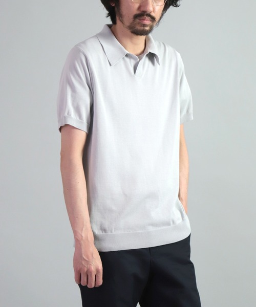 OMNIGOD（オムニゴッド）の「[OMNIGOD mens / オムニゴッド] 強燃コンパクトスピン ショートスリーブポロ（ポロシャツ・メンズ・ベージュ/ライトグレー/ネイビー・2/3）」の4枚目の写真