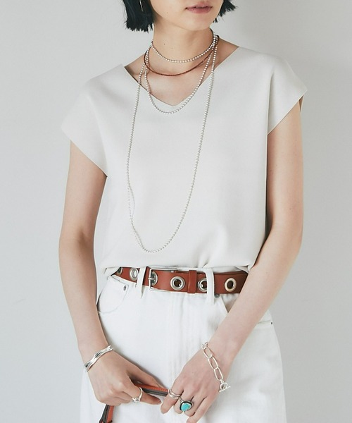 RIVE DROITE(リヴドロワ)の「クールタッチUVフレンチニット(ニット/セーター・レディース・チャコールグレー/ライトグレー/オフホワイト/オレンジ・FREE)」の4枚目の写真