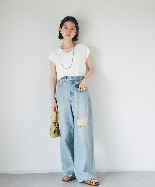 RIVE DROITE(リヴドロワ)の「クールタッチUVフレンチニット(ニット/セーター・レディース・チャコールグレー/ライトグレー/オフホワイト/オレンジ・FREE)」の8枚目の写真