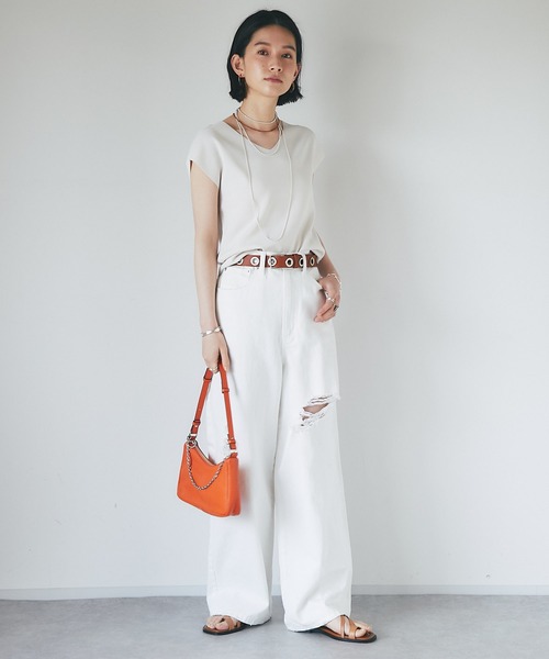 RIVE DROITE(リヴドロワ)の「クールタッチUVフレンチニット(ニット/セーター・レディース・チャコールグレー/ライトグレー/オフホワイト/オレンジ・FREE)」の5枚目の写真