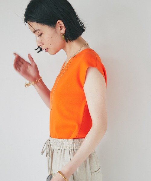 RIVE DROITE(リヴドロワ)の「クールタッチUVフレンチニット(ニット/セーター・レディース・チャコールグレー/ライトグレー/オフホワイト/オレンジ・FREE)」の6枚目の写真