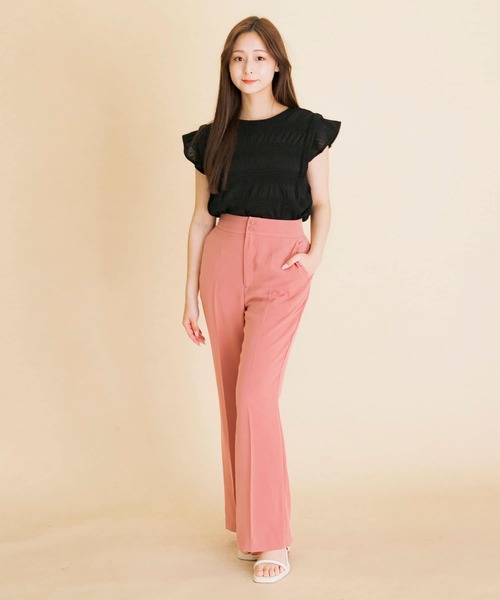 HEYUMM（ヘユム）の「ハイウエストセミフレアパンツ（その他パンツ・レディース・ライトピンク/ブラック/オフホワイト・SMALL/MEDIUM）」の6枚目の写真