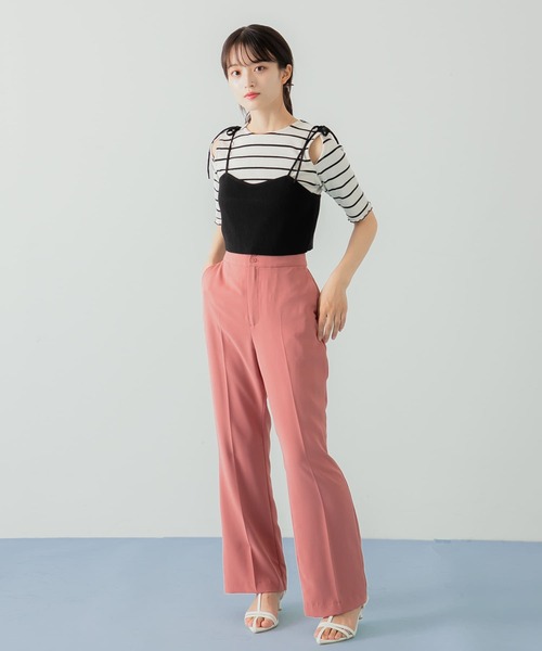 HEYUMM（ヘユム）の「ハイウエストセミフレアパンツ（その他パンツ・レディース・ライトピンク/ブラック/オフホワイト・SMALL/MEDIUM）」の8枚目の写真