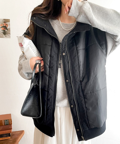 classicalelf（クラシカルエルフ）の「4wayで楽しむ。リバーシブルM-65モッズコート中綿ブルゾン オーバーサイズ ナイロンジャケット（モッズコート・レディース・グレイッシュブルー/ブラック/アイボリー/カーキ・LARGE/MEDIUM/SMALL/X-LARGE）」の9枚目の写真