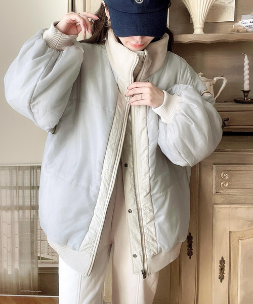 classicalelf（クラシカルエルフ）の「4wayで楽しむ。リバーシブルM-65モッズコート中綿ブルゾン オーバーサイズ ナイロンジャケット（モッズコート・レディース・グレイッシュブルー/ブラック/アイボリー/カーキ・LARGE/MEDIUM/SMALL/X-LARGE）」の12枚目の写真