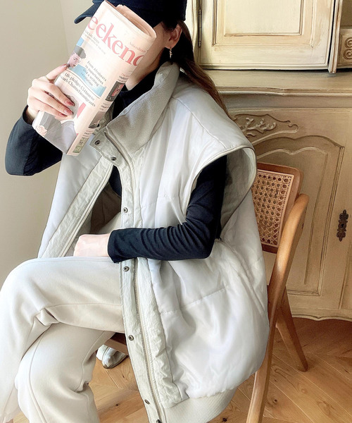 classicalelf（クラシカルエルフ）の「4wayで楽しむ。リバーシブルM-65モッズコート中綿ブルゾン オーバーサイズ ナイロンジャケット（モッズコート・レディース・グレイッシュブルー/ブラック/アイボリー/カーキ・LARGE/MEDIUM/SMALL/X-LARGE）」の14枚目の写真