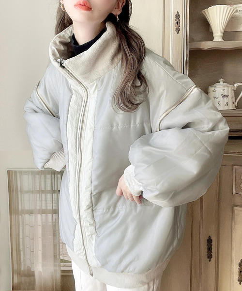 classicalelf（クラシカルエルフ）の「4wayで楽しむ。リバーシブルM-65モッズコート中綿ブルゾン オーバーサイズ ナイロンジャケット（モッズコート・レディース・グレイッシュブルー/ブラック/アイボリー/カーキ・LARGE/MEDIUM/SMALL/X-LARGE）」の13枚目の写真