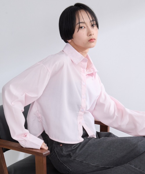 Aunt Marie's（アントマリーズ）の「クロップドオーバーシャツ（シャツ/ブラウス・レディース・ネイビー/アイボリー/ブルー/ピンク/ライトピンク・FREE）」の5枚目の写真