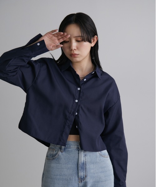 Aunt Marie's（アントマリーズ）の「クロップドオーバーシャツ（シャツ/ブラウス・レディース・ネイビー/アイボリー/ブルー/ピンク/ライトピンク・FREE）」の6枚目の写真