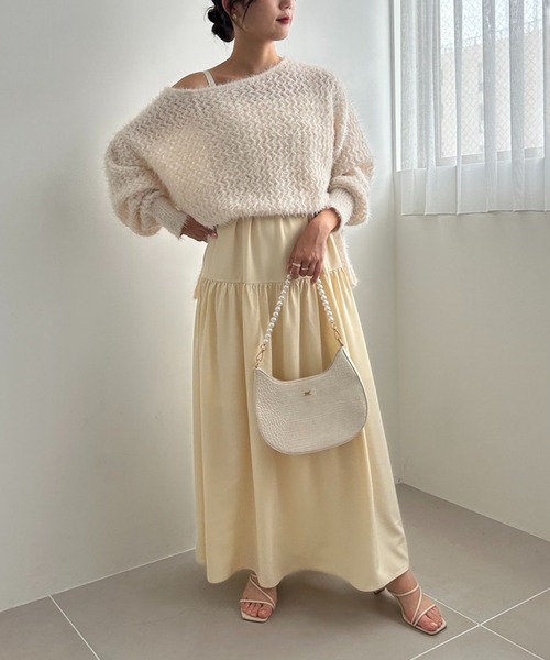 one after another NICE CLAUP（ワンアフターアナザーナイスクラップ）の「サイドリボンショートメッシュニット（ニット/セーター・レディース・アイボリー/ライトグレー/ピンク/ブラック・FREE）」の6枚目の写真