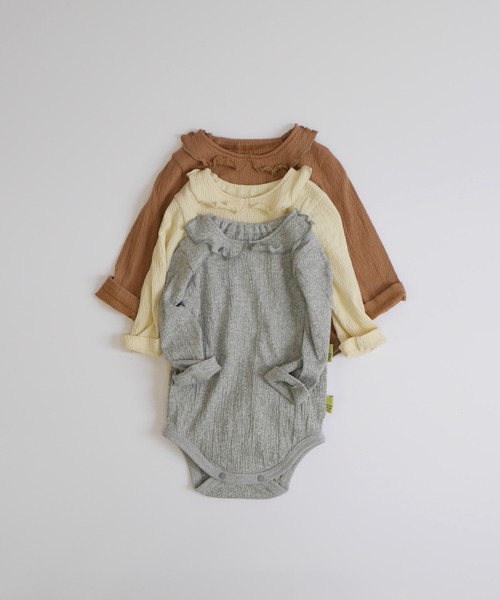 MAKE YOUR DAY（メイクユアデイ）の「無地衿付きシャーリングロンパス（ロンパース・キッズ・グレー/アイボリー/ブラウン・70/80）」の2枚目の写真