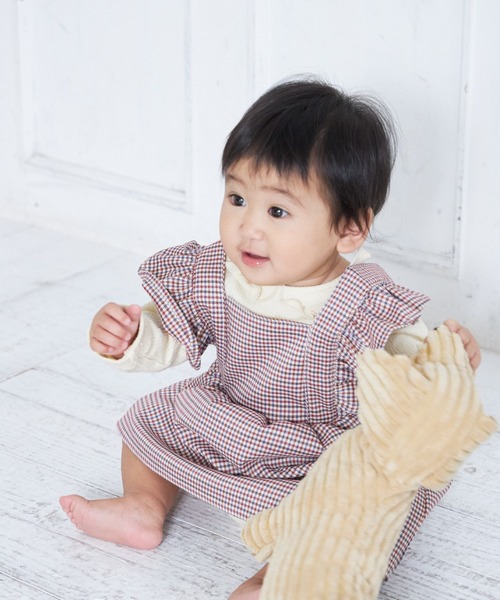 MAKE YOUR DAY（メイクユアデイ）の「無地衿付きシャーリングロンパス（ロンパース・キッズ・グレー/アイボリー/ブラウン・70/80）」の12枚目の写真