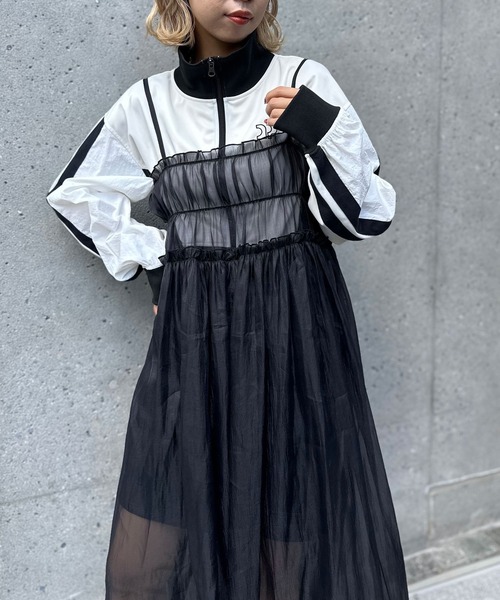 CIAOPANIC（チャオパニック）の「シャーリングシアーキャミワンピース（ワンピース・レディース・ブラック/ブラウン/ホワイト・FREE）」の3枚目の写真